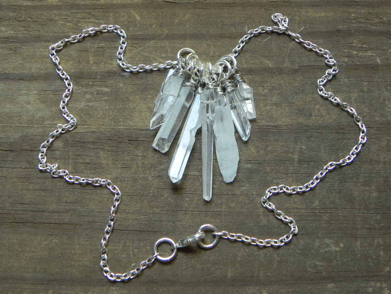 Crystal Point Statement Necklace, Mineral Statement Necklace, Rock Crystal Cluster Necklace, Rough Crystal Necklace, Raw Crystal Necklace